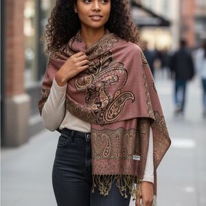 Pashmina Paisley Scarf in Brown and Gold